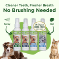 Pack of oral care bottles: spray and gel with white pump tops for dogs.