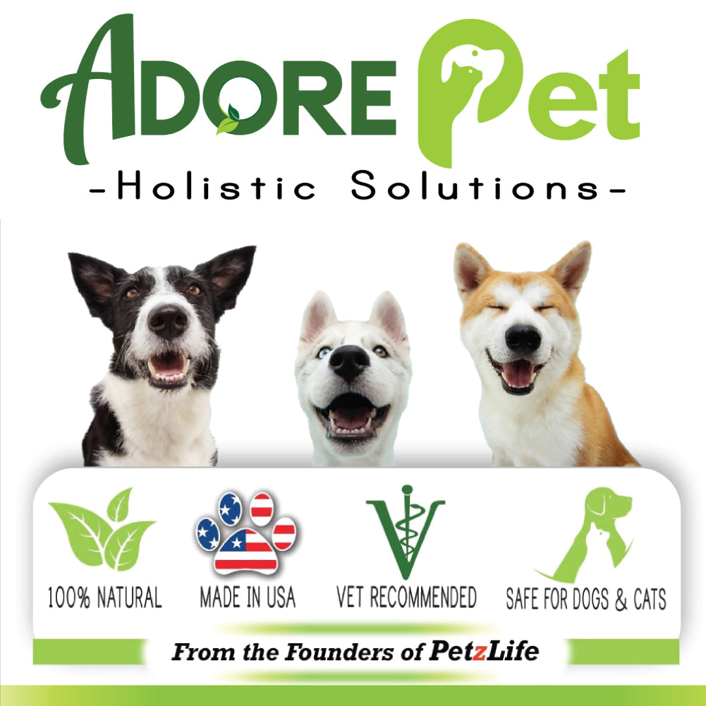 Pet oral care spray packaging with Adore Pet logo and holistic label