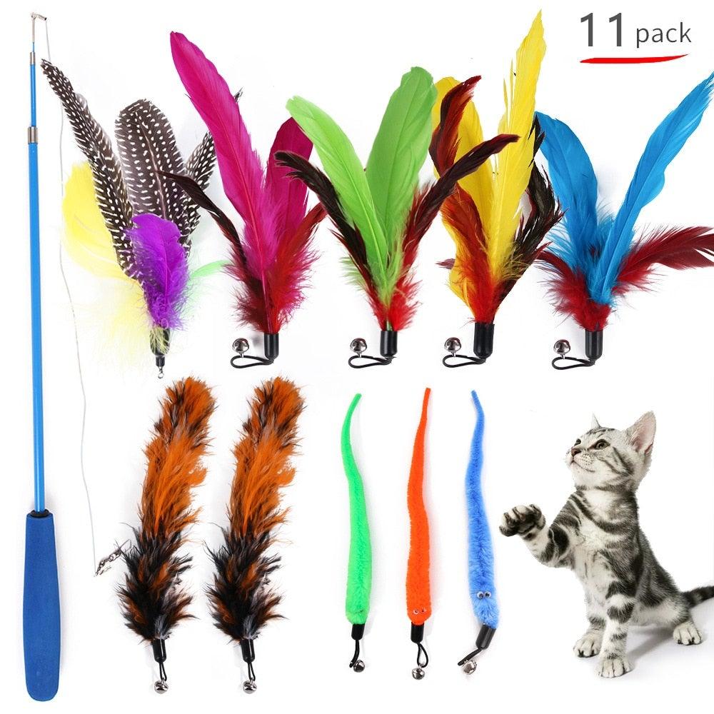 Retractable Cat Feather Wand Toy Set
