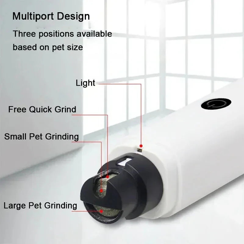 White electric pet nail grinder showing adjustable positions for small and large pets