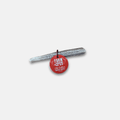 Elk antler dog chew, whole small antler piece with red hanging tag; pale gray-beige.