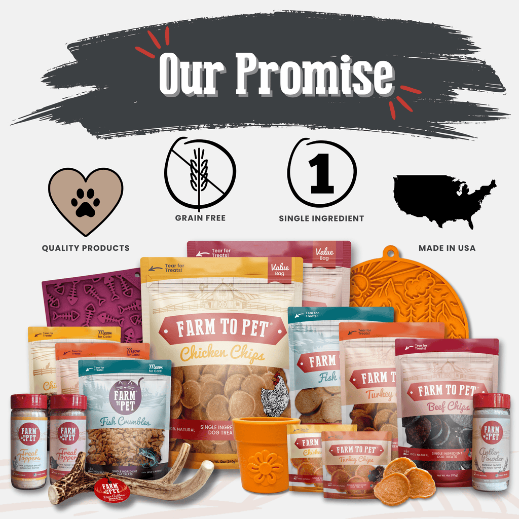 Elk antler dog chew with red Farm Pet tag, shown among products