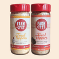 Dog food treat topper bundle: two Farm to Pet jars with red caps.