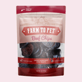 Beef chips for dogs bag, dark red and white with black beef chips pictured