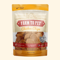 Chicken dog treat bag with sliced chicken chips inside, Farm to Pet style
