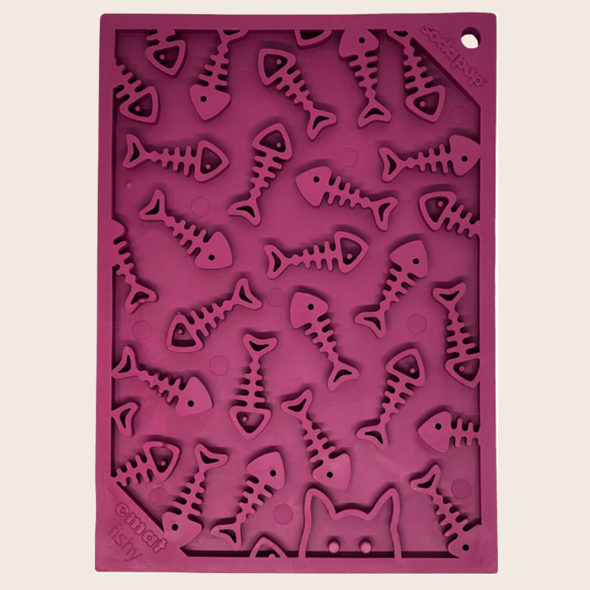 Purple goldfish-pattern lick mat for cats and small dogs with raised channels
