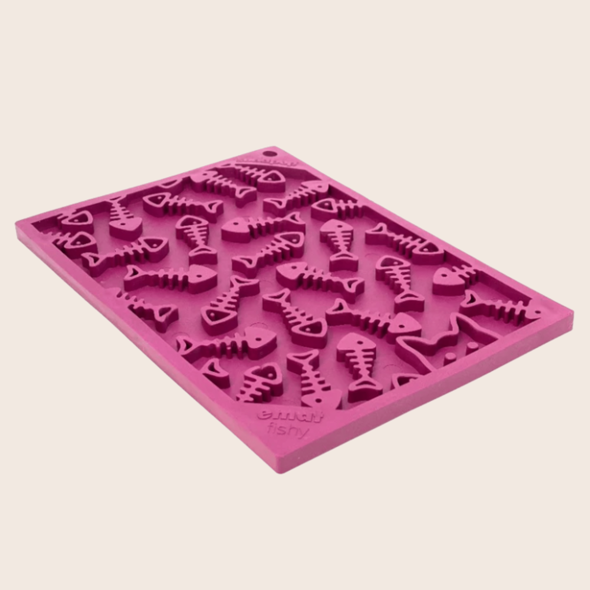 Pink flower power lick mat for cats and small dogs with raised fish-shaped ridges