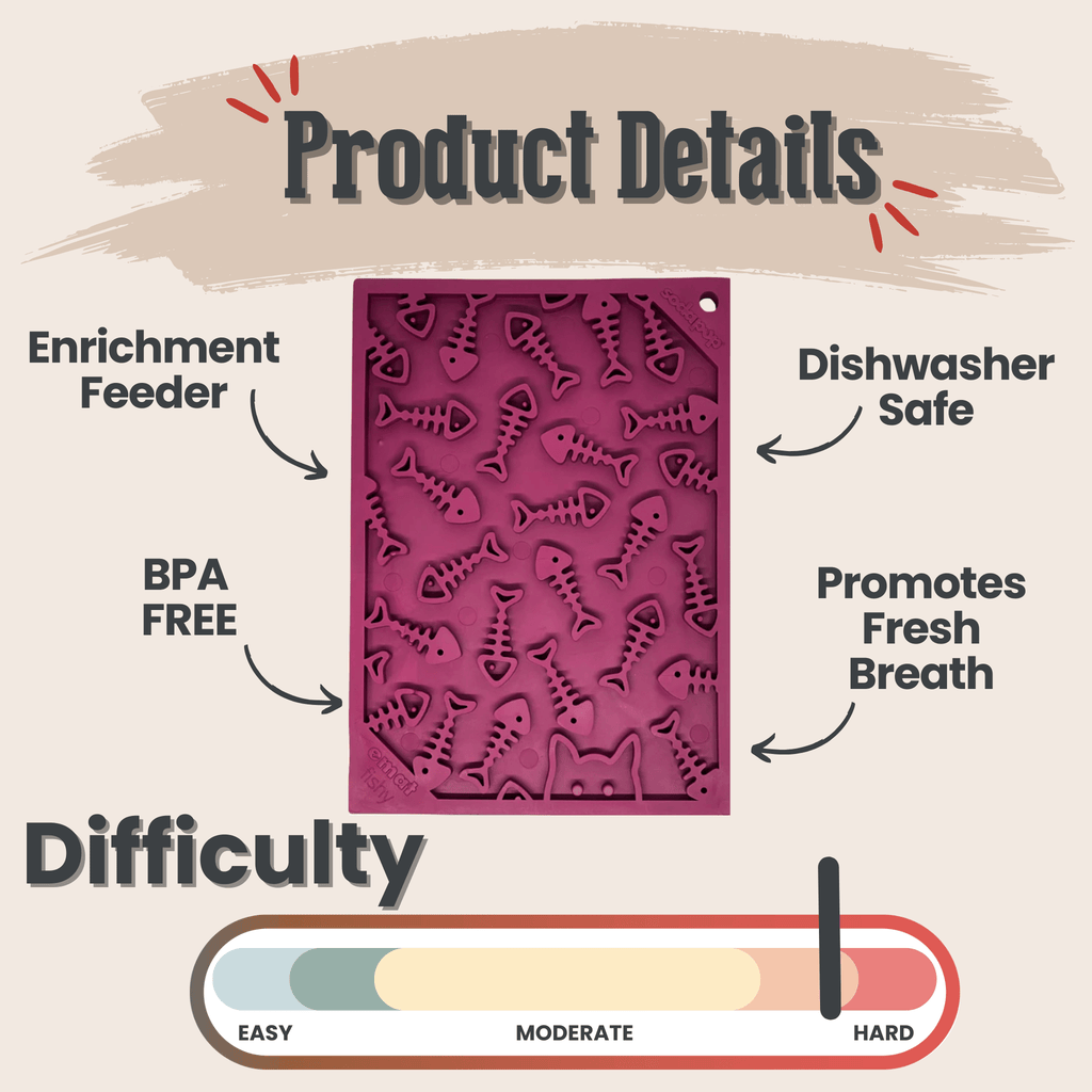 Purple goldfish-pattern lick mat with raised ridges for cats and small dogs