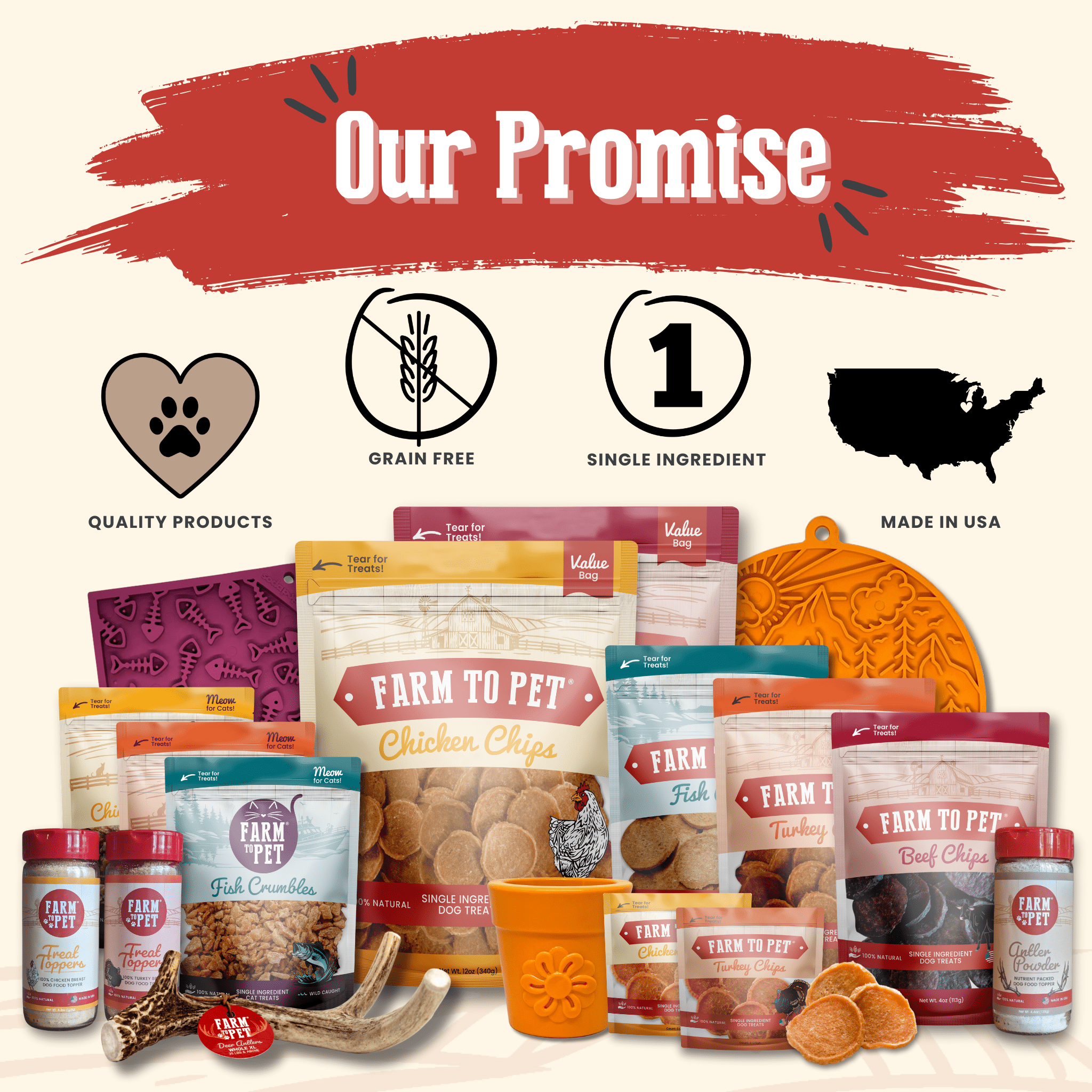 Farm to Pet chicken chips snack pack bundle and assortment of pet treats