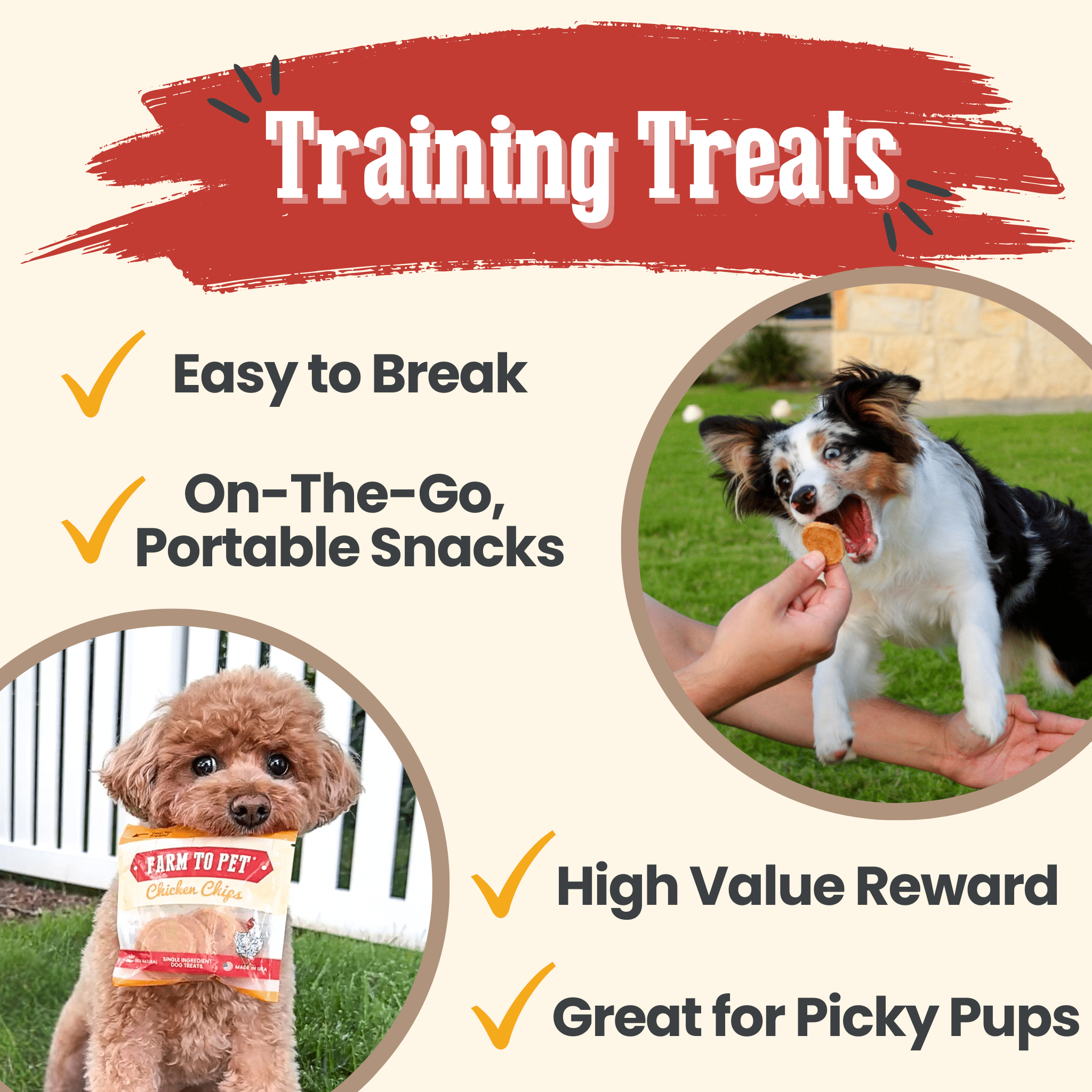 Chicken chips dog treat pouch with training treat bite pieces