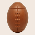 brown football-shaped dog treat dispenser with embossed chew line detail