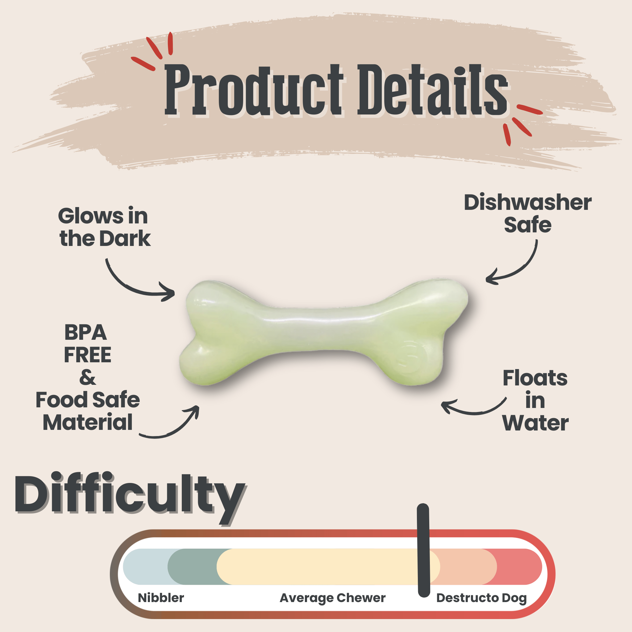 Dog treat dispenser bone, pale green glossy, floating in water design
