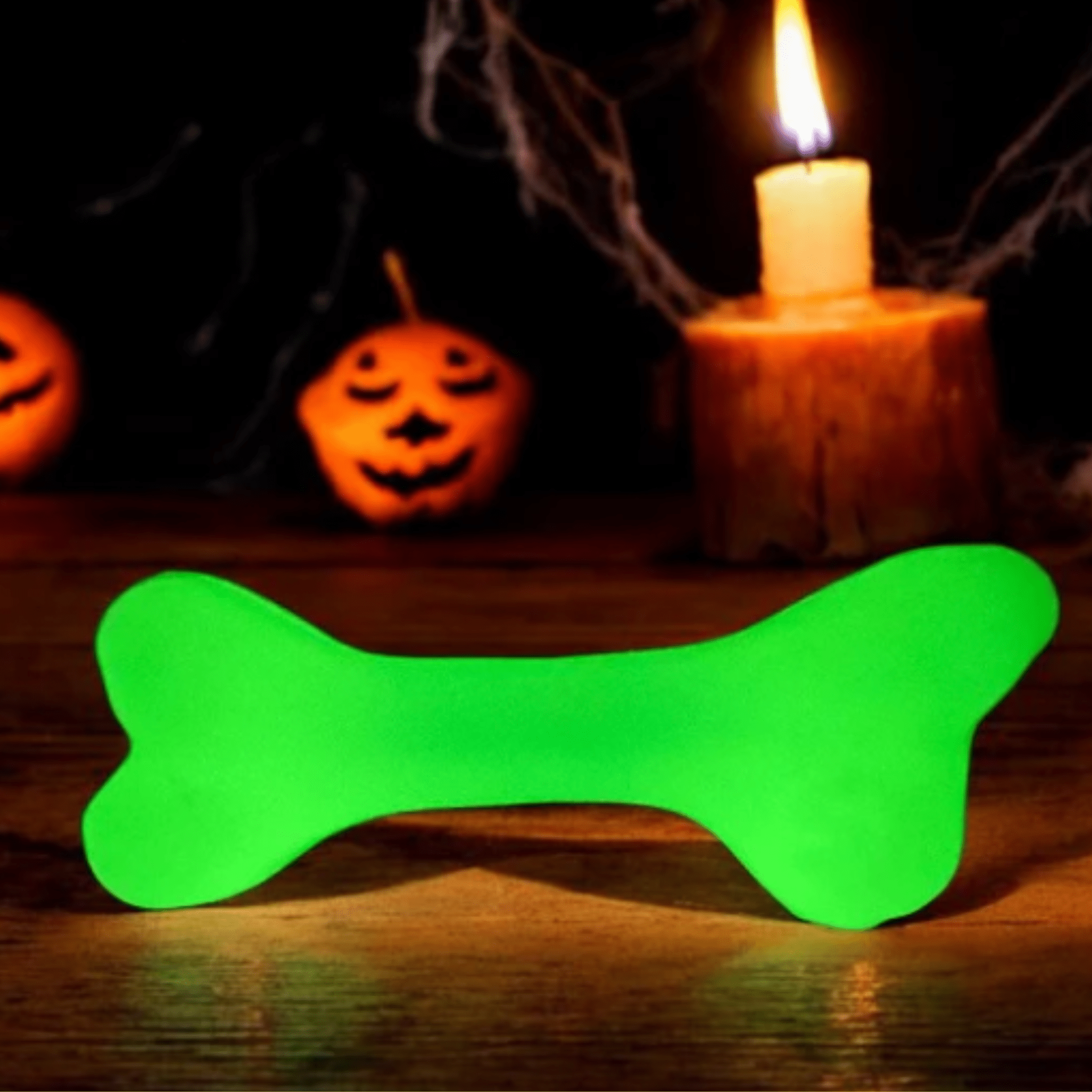 Glow-in-the-dark dog treat dispenser bone, neon green