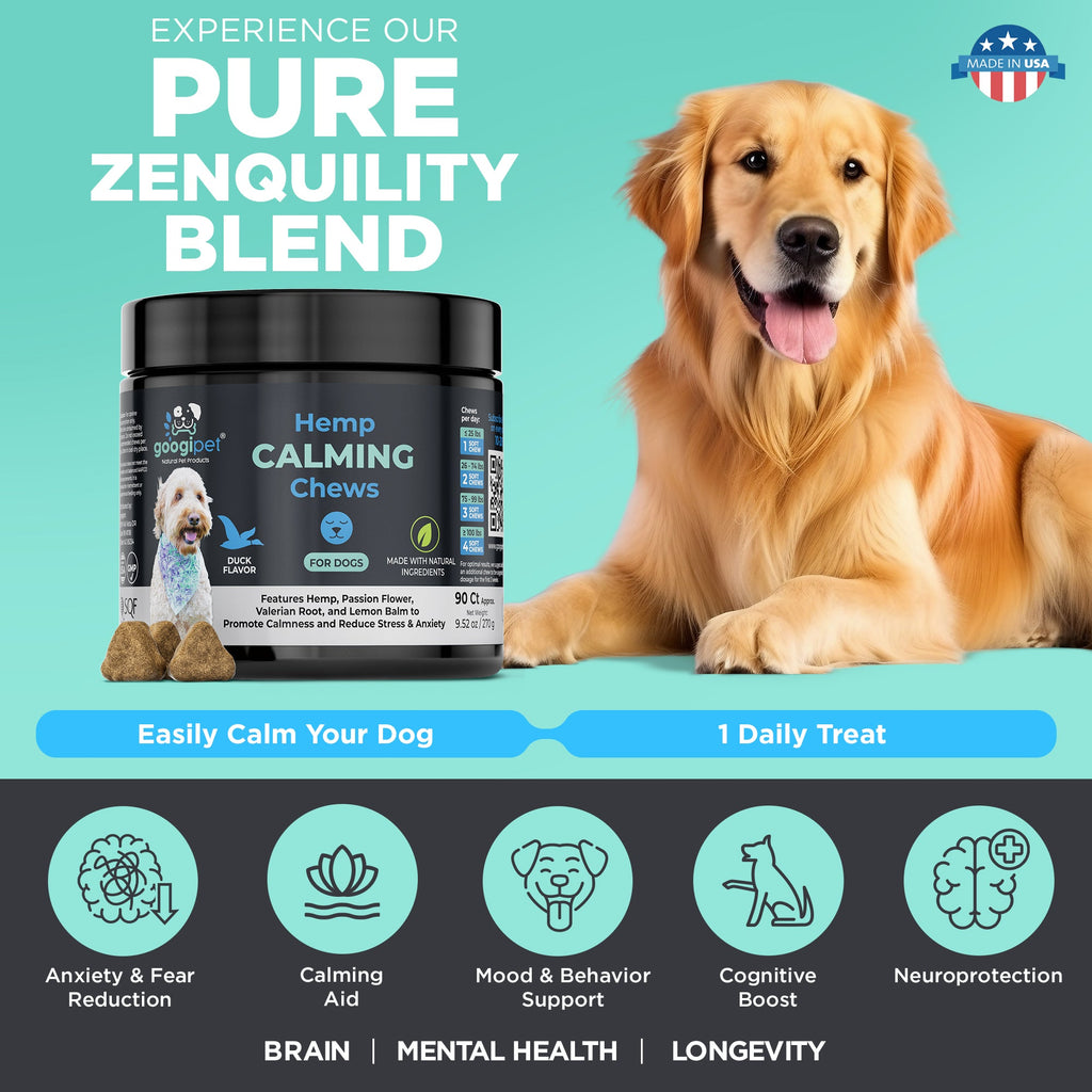 Hemp calming chews jar with Pure Zenguility blend label