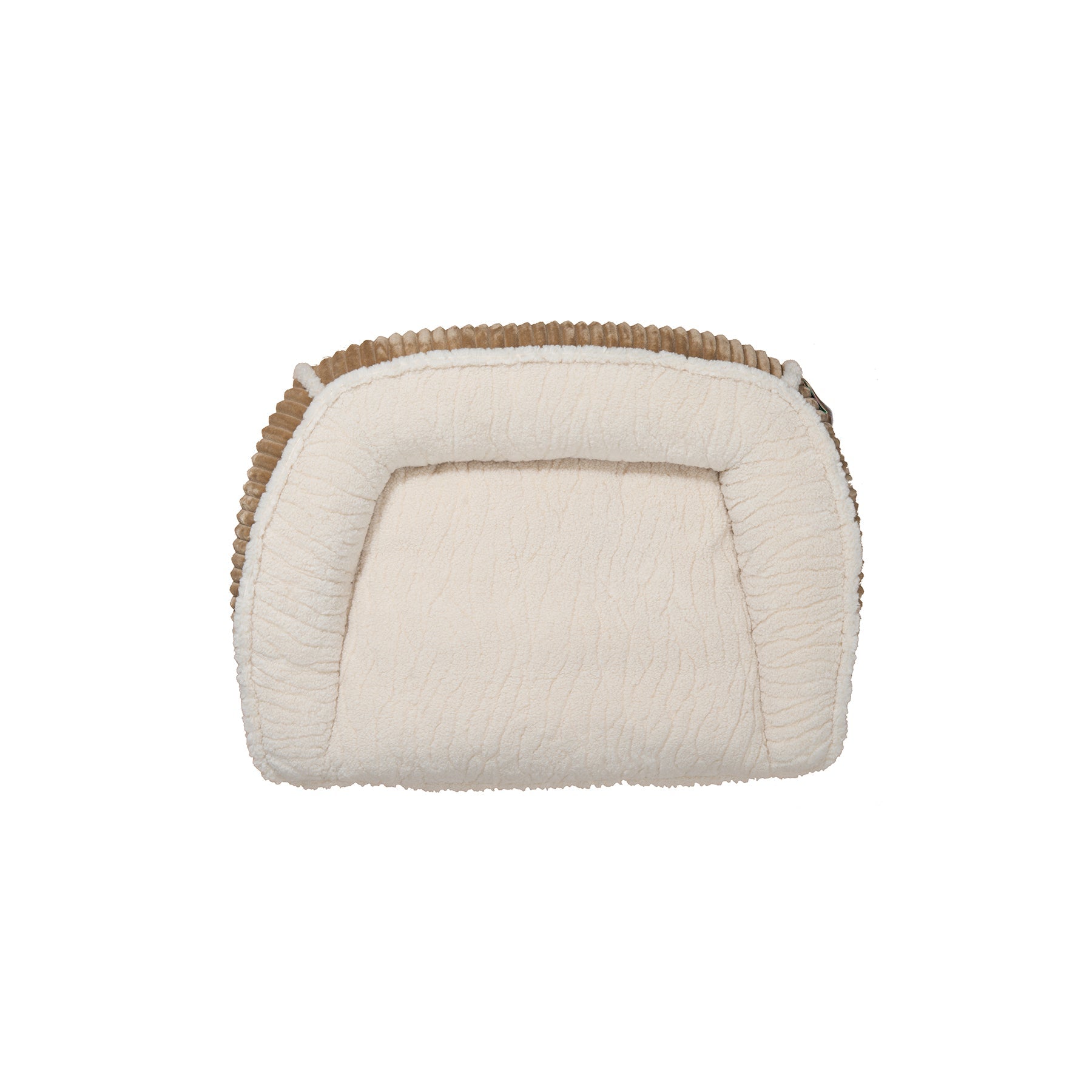 Khaki bolster dog bed with padded rectangular inner cushion