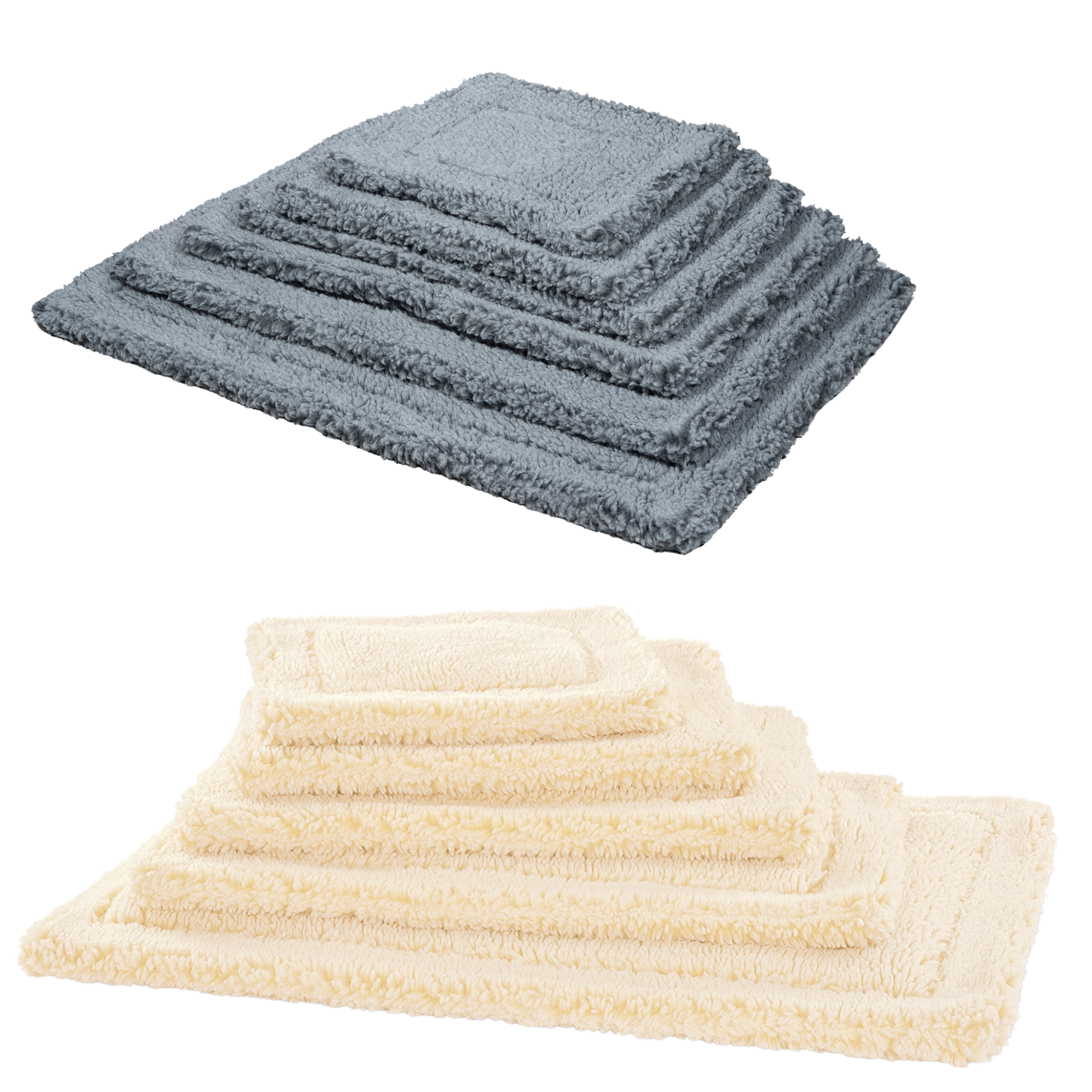 Gray fleece pet mat bed with quilted raised sections
