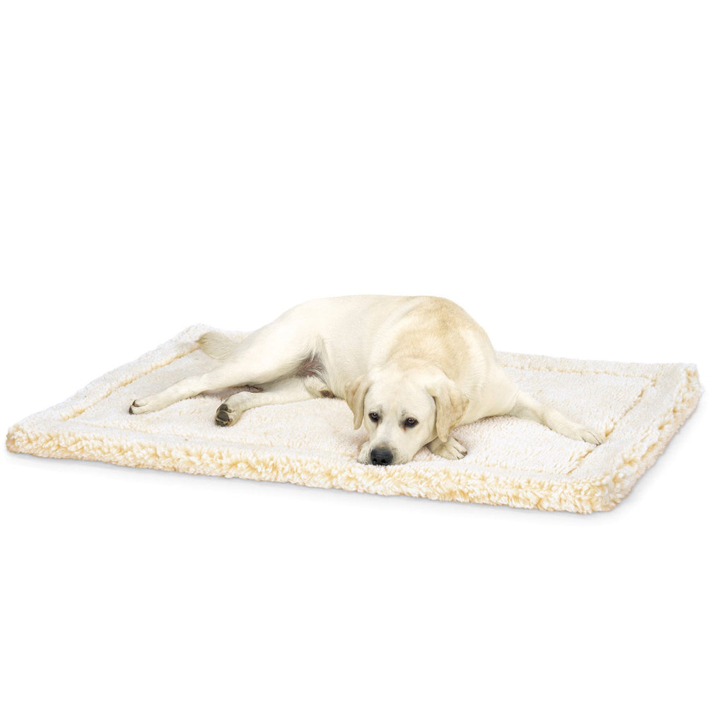 Natural fleece pet mat bed with dog lying on top
