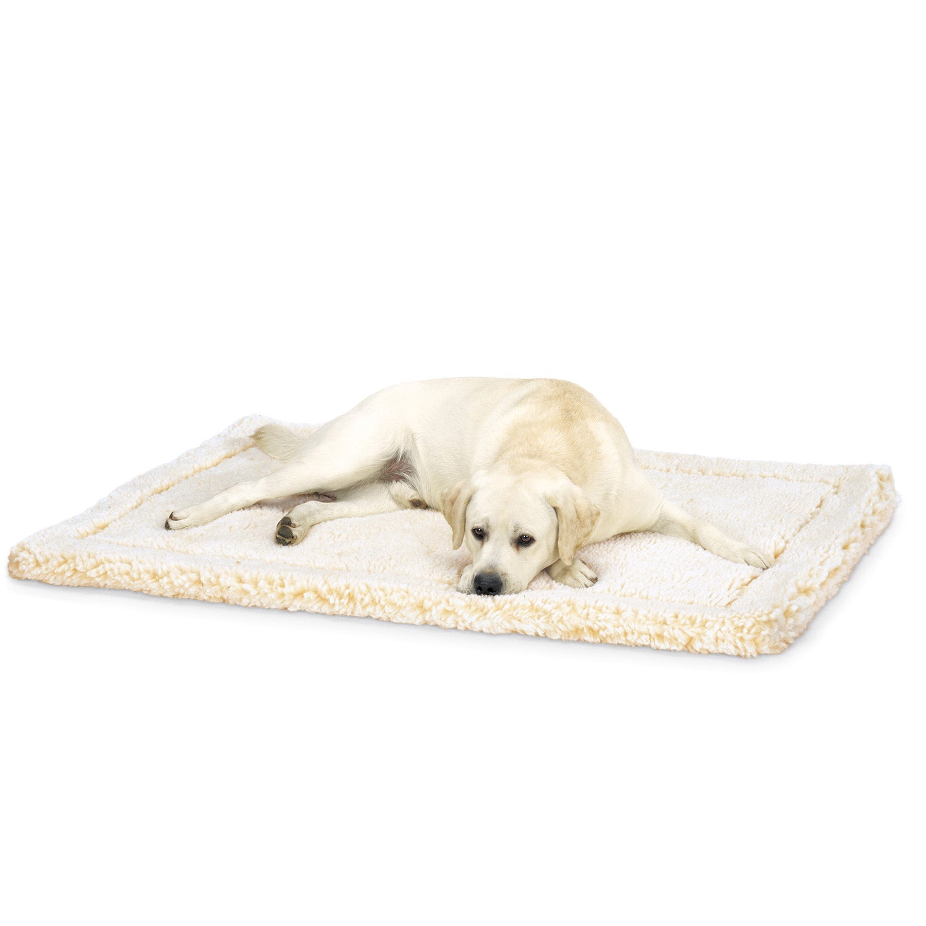 Natural fleece pet mat bed with dog lying on top