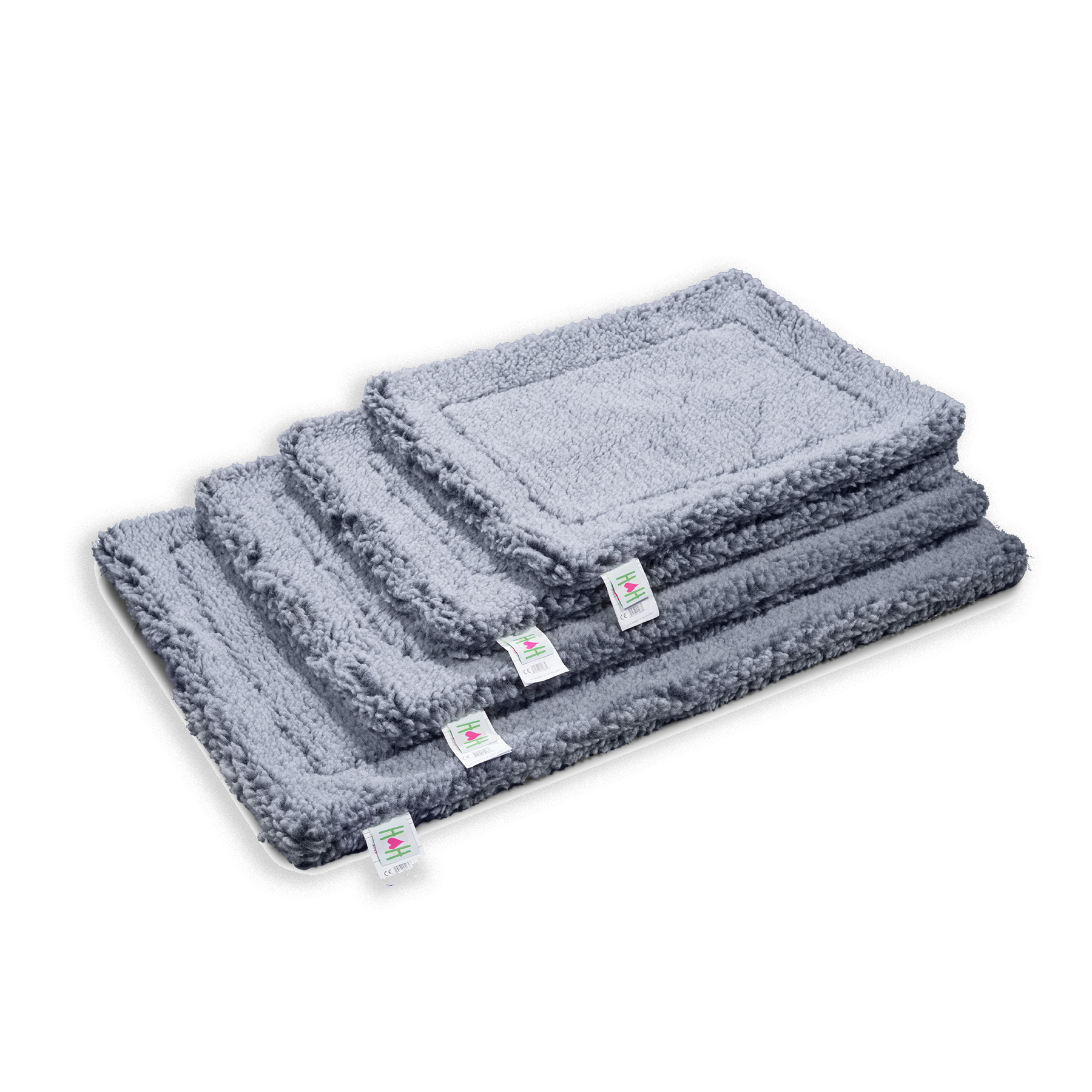 Gray fleece pet mat bed with stitched ridges and folded top