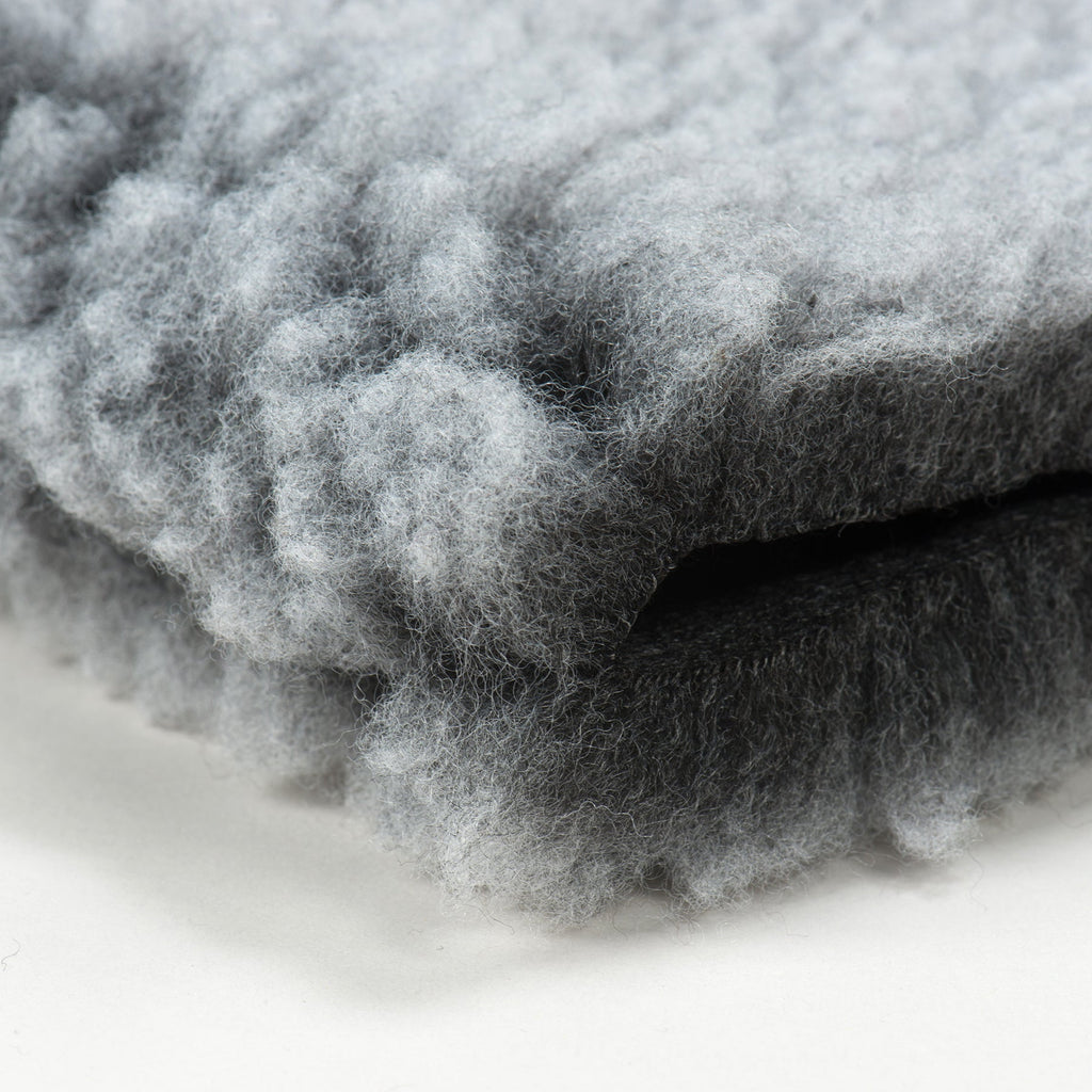 Gray fleece pet mat bed cover, plush pile close-up