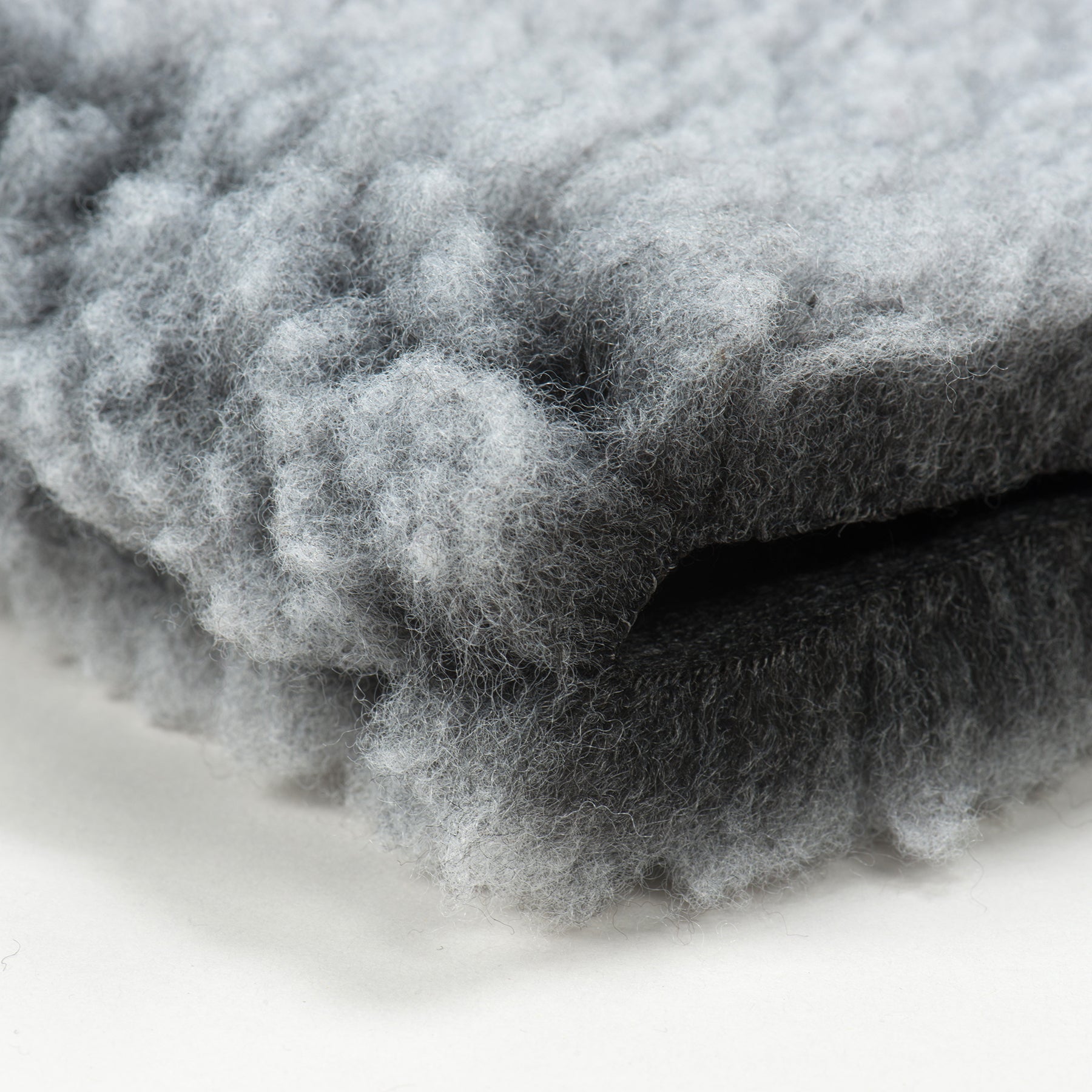 Gray fleece pet mat bed cover, plush pile close-up