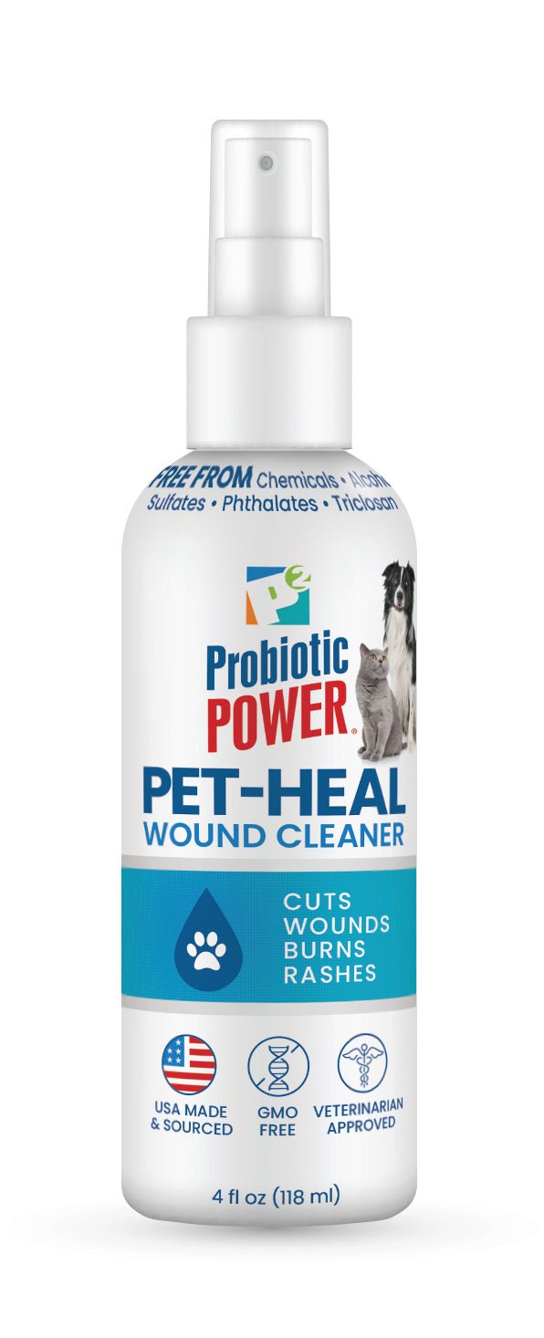 Pet wound cleaner bottle with spray pump, blue and white label, 4 fl oz