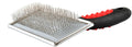 Non-slip slicker grooming brush with stainless pin pad and black handle with red tip