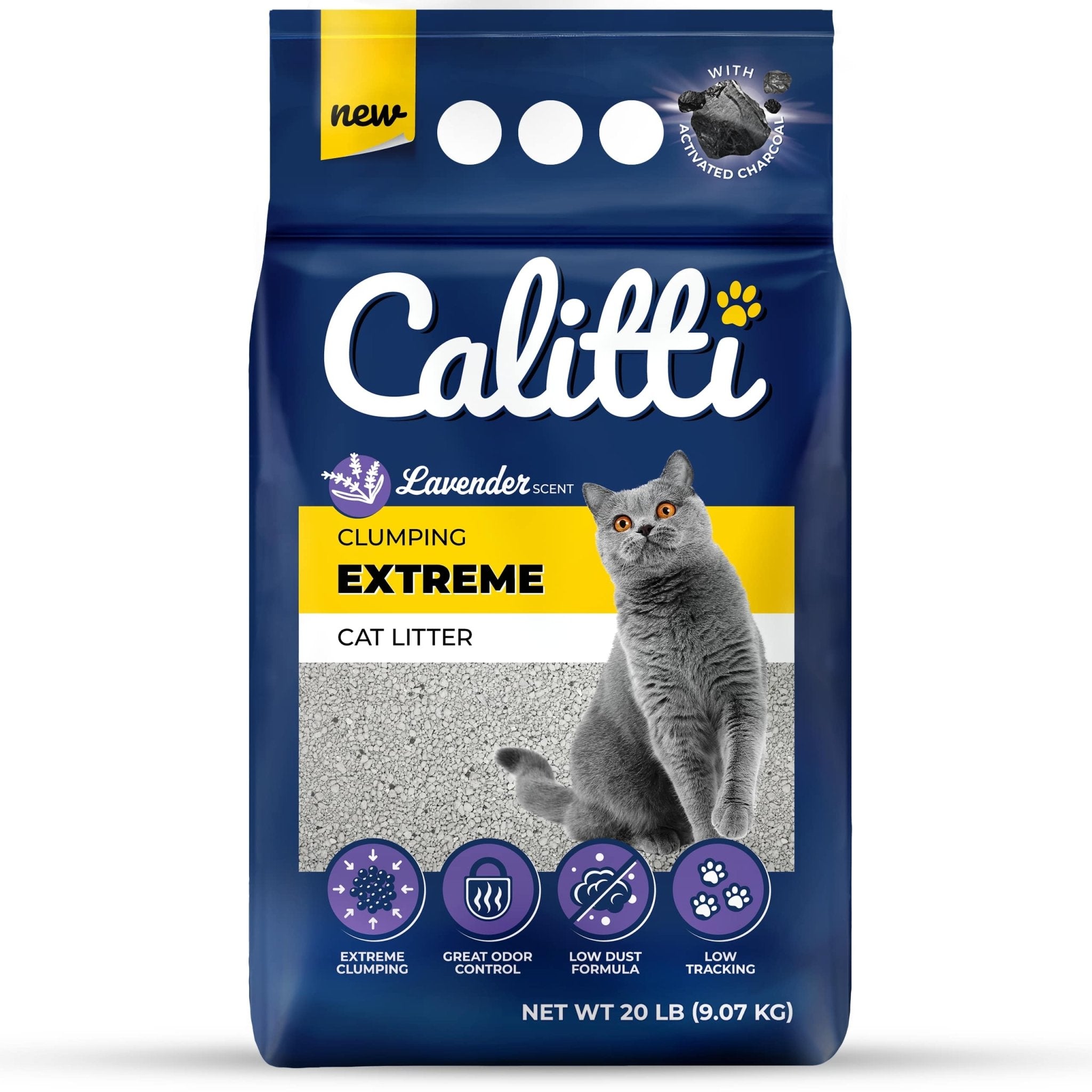 Calitti clumping extreme cat litter, lavender scent; gray granules