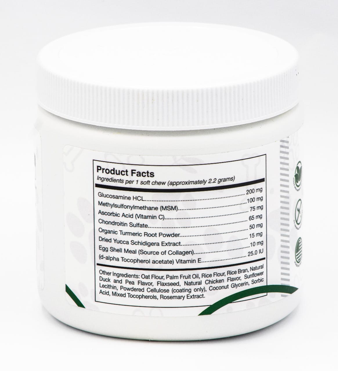 Hip & joint supplement bottle back label with product facts panel