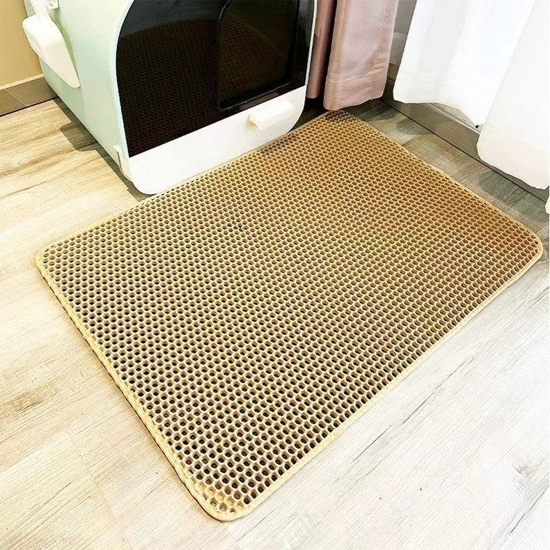 Double-layer EVA cat litter pad, beige honeycomb grid mat