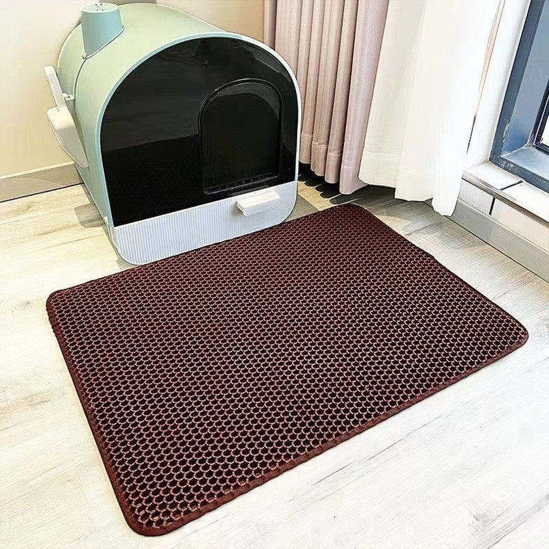Double-layer EVA cat litter pad, dark brown honeycomb grid mat