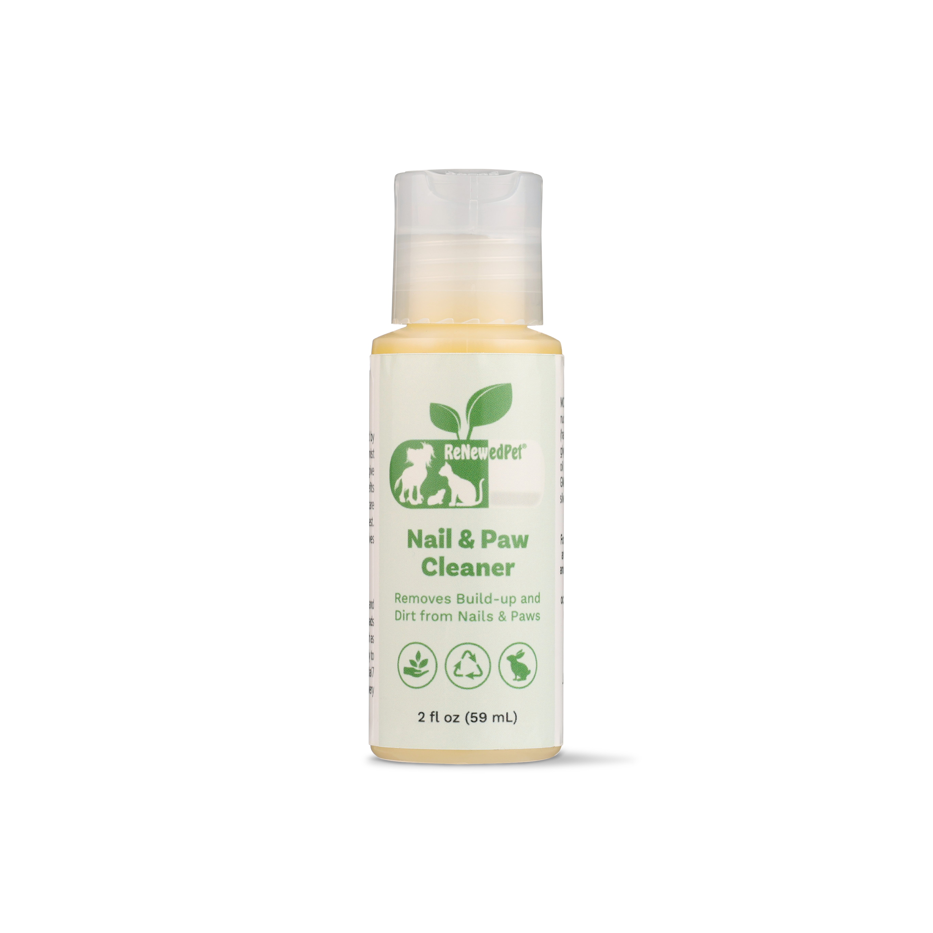 Nail & Paw Cleaner bottle with green “Nail & Paw Cleaner” label and yellow liquid
