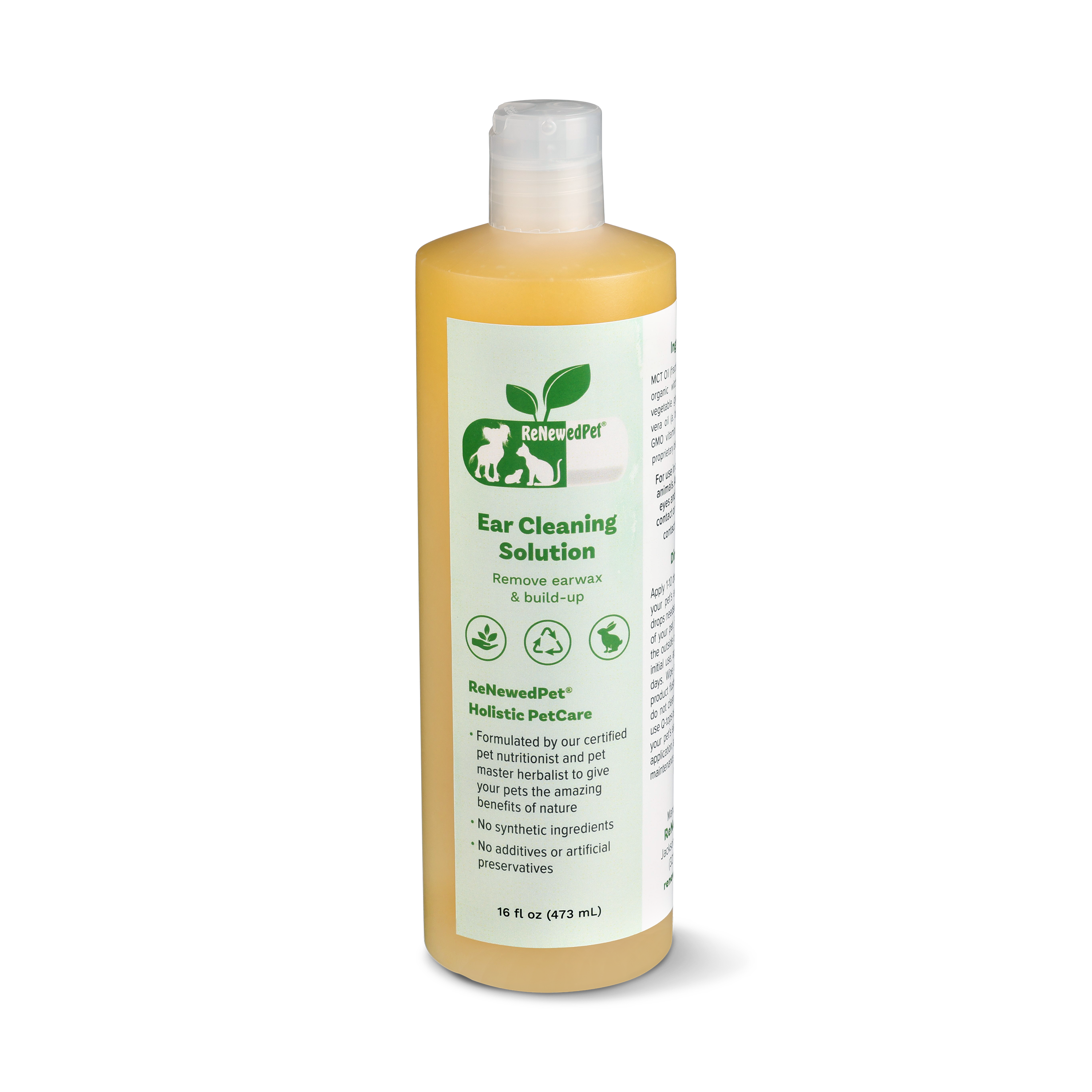 Amber pet ear cleaning solution bottle, 16 fl oz (473 mL), RenewedPet