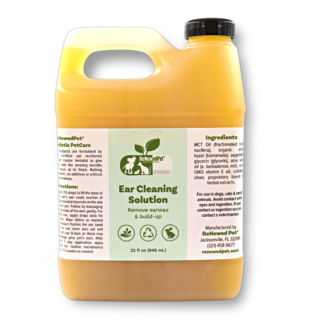 Amber pet ear cleaning solution jug, 32 fl oz (946 mL), RenewedPet