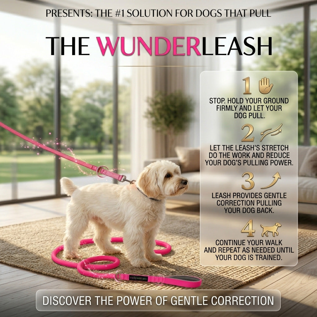 No-pull dog leash with pink bungee cord and adjustable handle strap