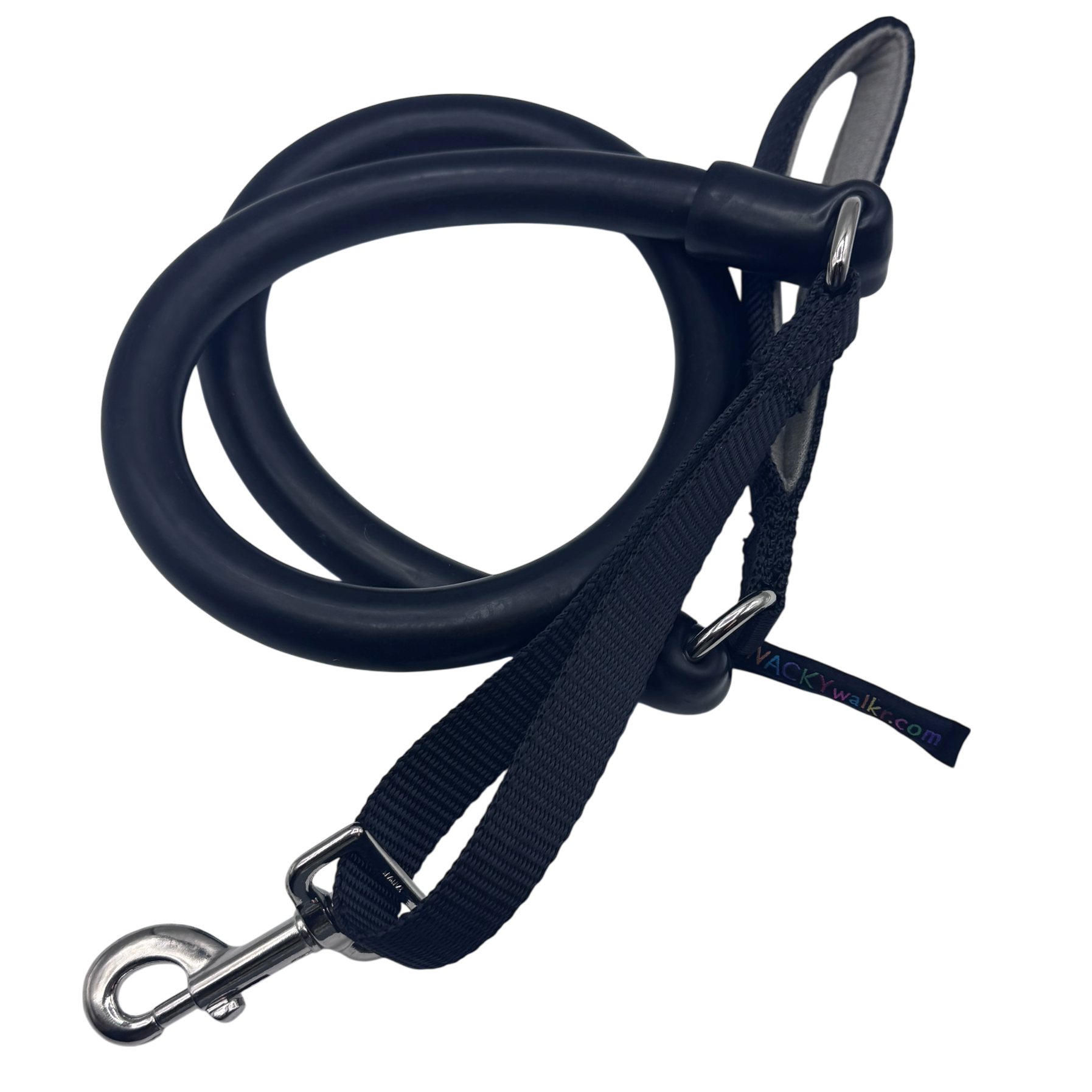 No-pull dog leash in dark blue with padded strap and metal carabiner