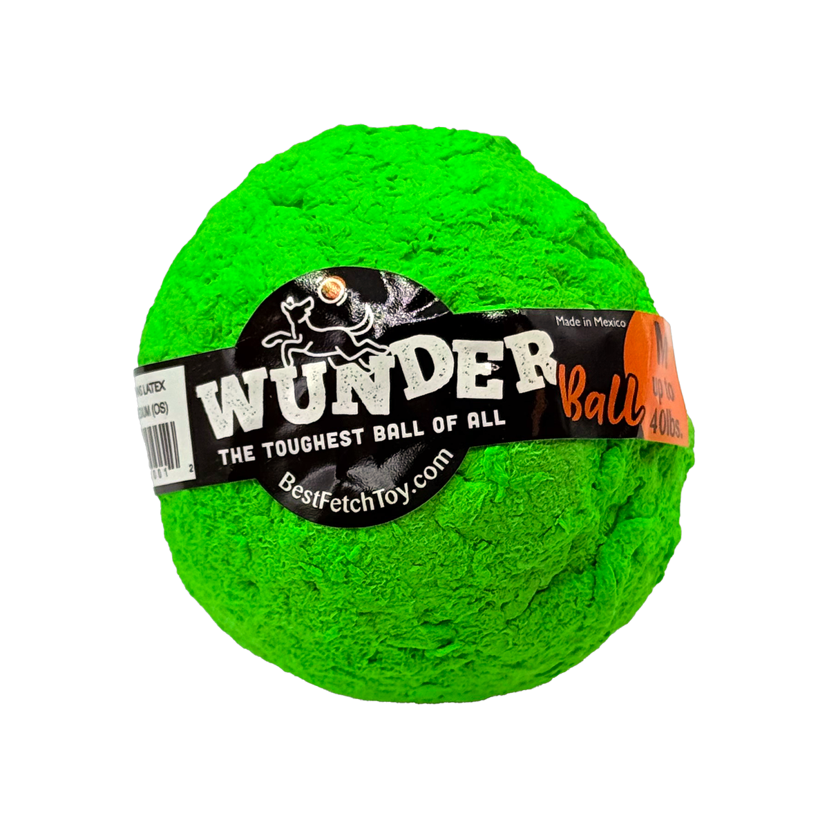 WUNDERball fetch toy, textured green ball with “WUNDER” label