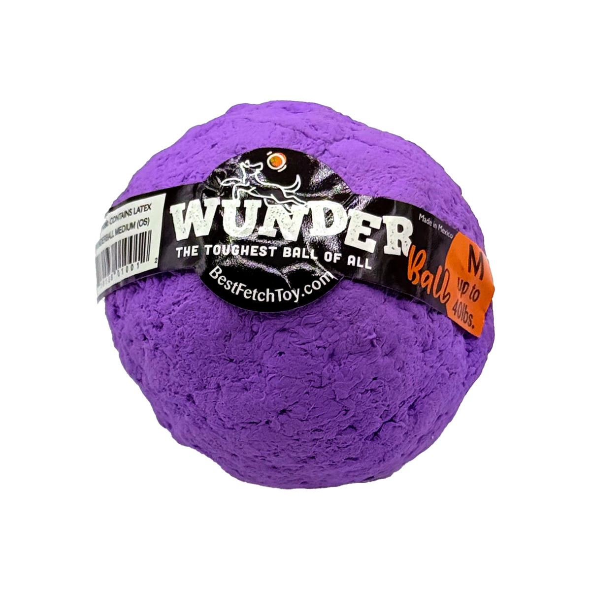 WUNDERball fetch toy, textured purple ball with “WUNDER” label
