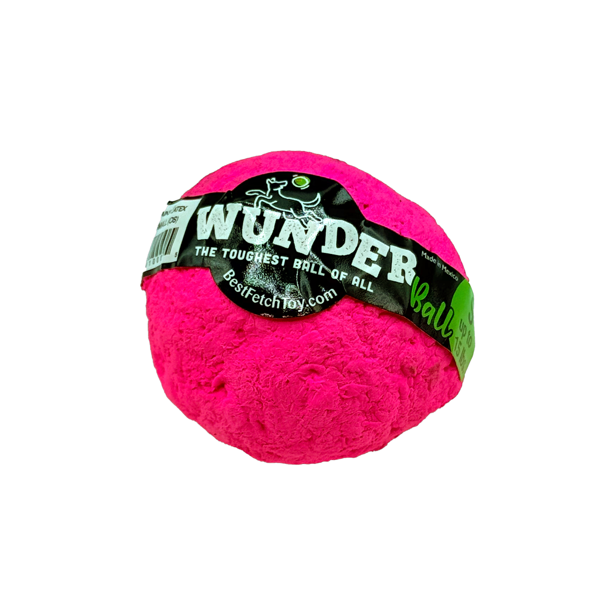 WUNDERball fetch toy, textured pink ball with “WUNDER” label