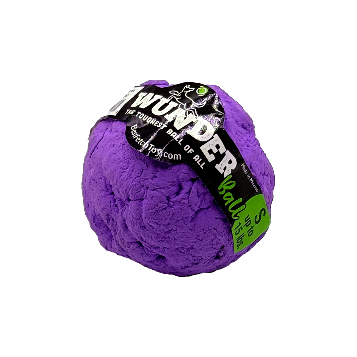 WUNDERball fetch toy, textured purple ball with “WUNDER” label and side text