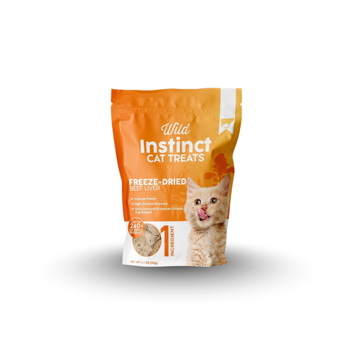 Orange freeze-dried cat treats bag with beef liver label