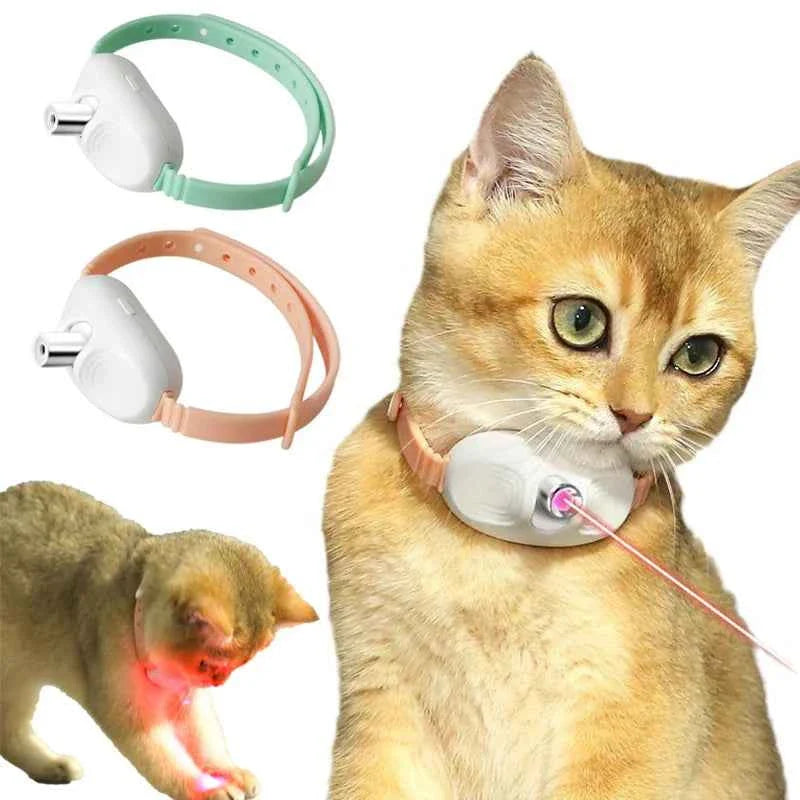 Smart laser cat teaser collar with pink collar and white laser unit