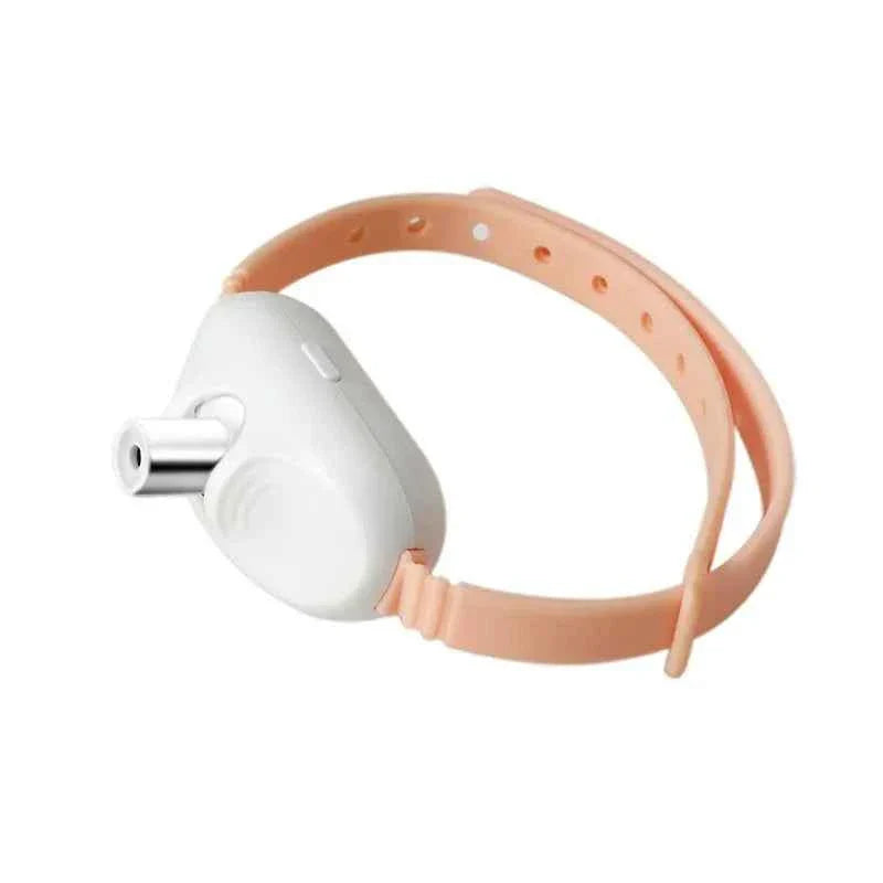 Smart laser cat teaser collar with peach-orange collar and white laser unit