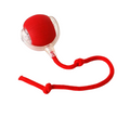 Red interactive cat ball toy with clear side window and red rope string